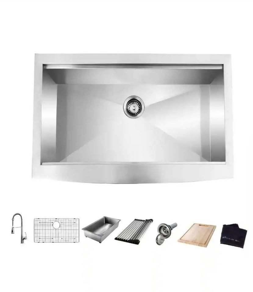 33" Apron-Front Single Bowl Stainless Sink Set With Faucet - photo 2