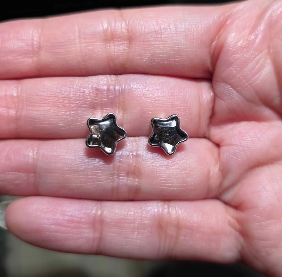 Pallasite Meteorite Star Stud Earrings - photo 3