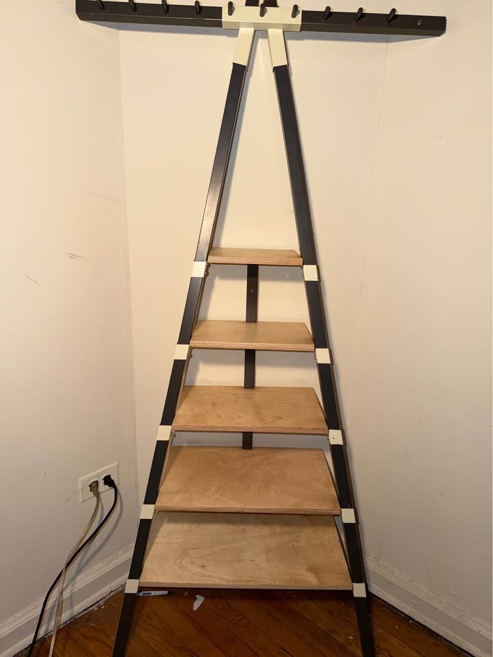 Ladder Shelf w/ Coat Rack & Hooks – Entryway Storage - photo 2