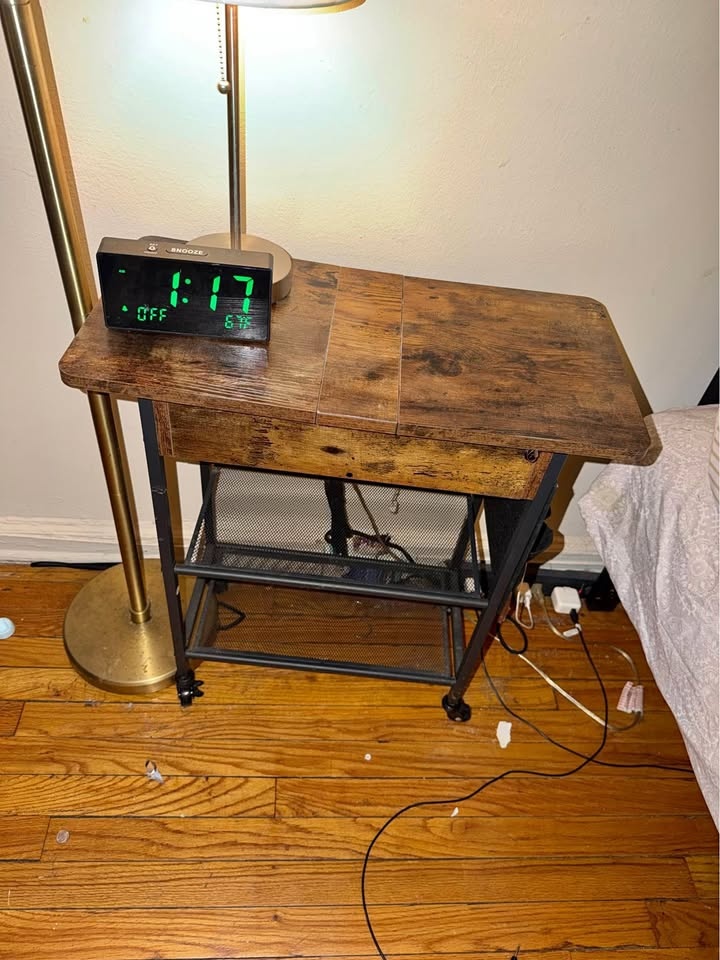 Rolling Nightstand w/ Outlet & USB Charging