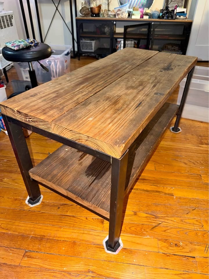 Industrial Wood & Metal Coffee Table w/ Lower Shelf