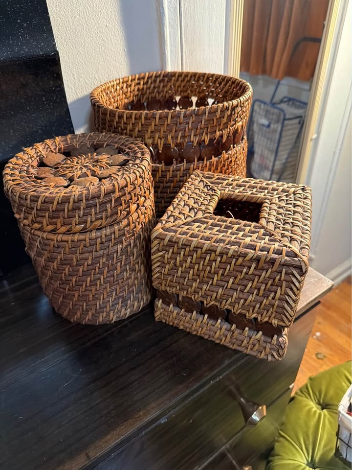 Handwoven Wicker Baskets – Boho / Natural Decor (Set or Individu - photo 2