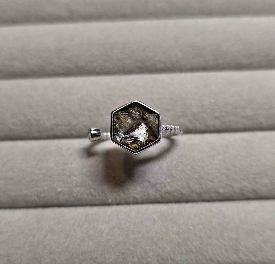 RARE Pallasite Meteorite Sterling Silver Ring