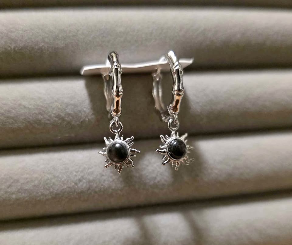 New Hypersthene Sun Sterling Silver Crystal Earrings