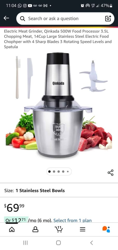 Qinkada 500W Electric Meat Grinder - 3.5L Stainless Steel - photo 4