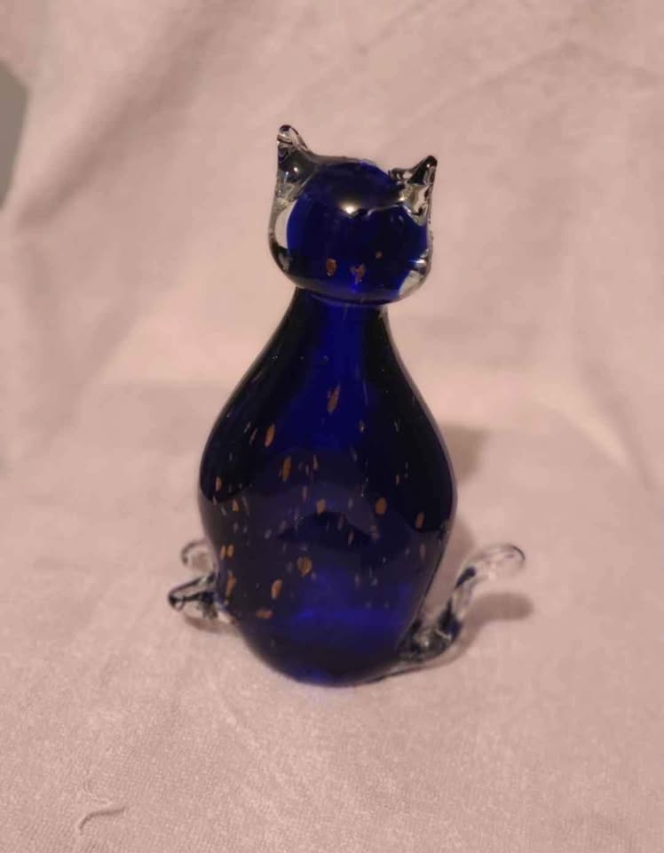 Crystal Cat Decoration, Blue with Gold Flakes - photo 2