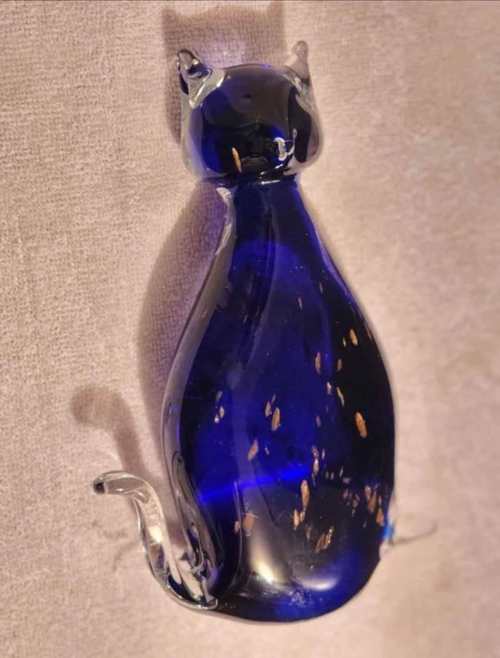 Crystal Cat Decoration, Blue with Gold Flakes - photo 3