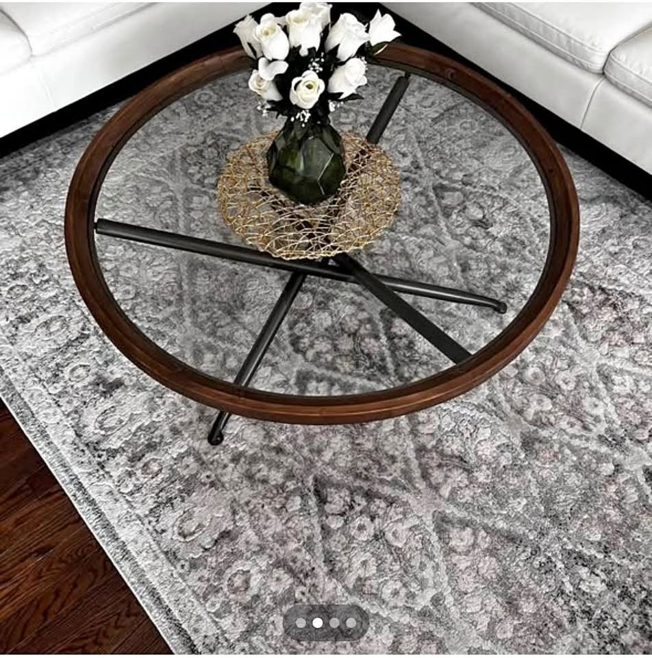 Elegant Glass Coffee Table – Wood Rim and Sculptural Legs