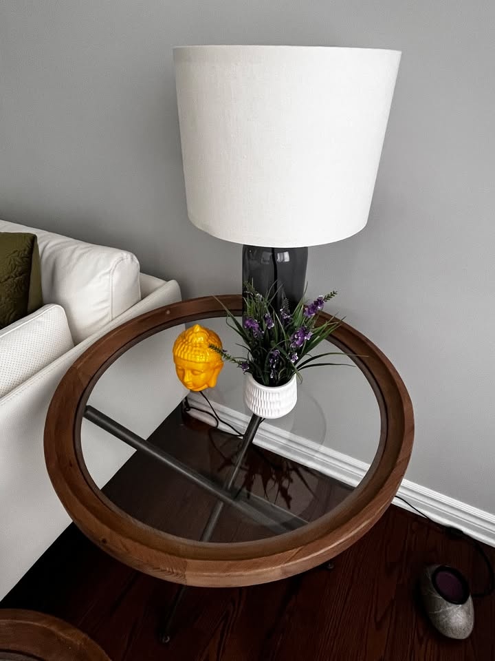 Set of 2 Matching Nesting Round Side Tables – Glass & Wood - photo 2