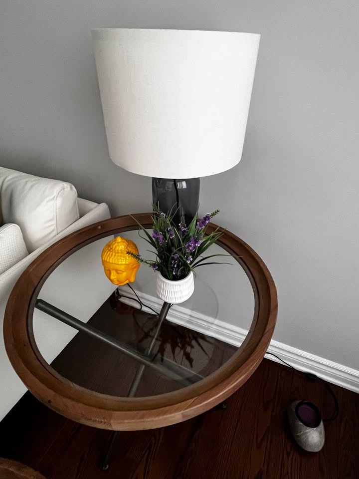 Set of 2 Matching Nesting Round Side Tables – Glass & Wood - photo 3