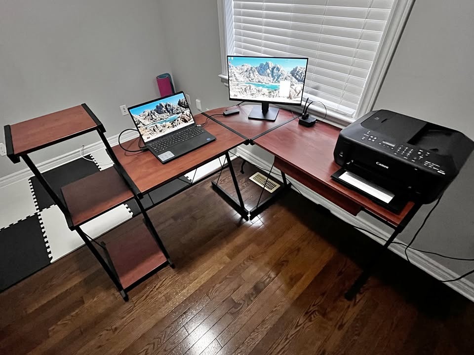 Space-Saving L-Shaped Corner Desk with Built-in Shelves
