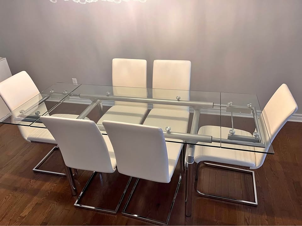 Modern Glass & Chrome Dining Set - Seats 6