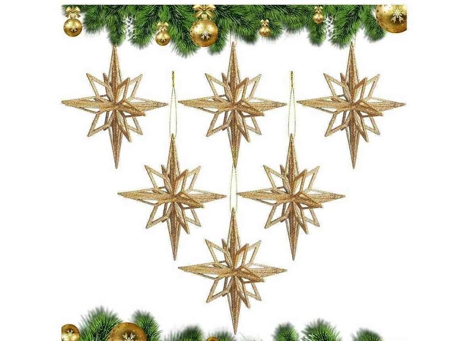 Soulchen Christmas Moravian Star Ornaments 7.5'' (Gold, 6 Pcs)