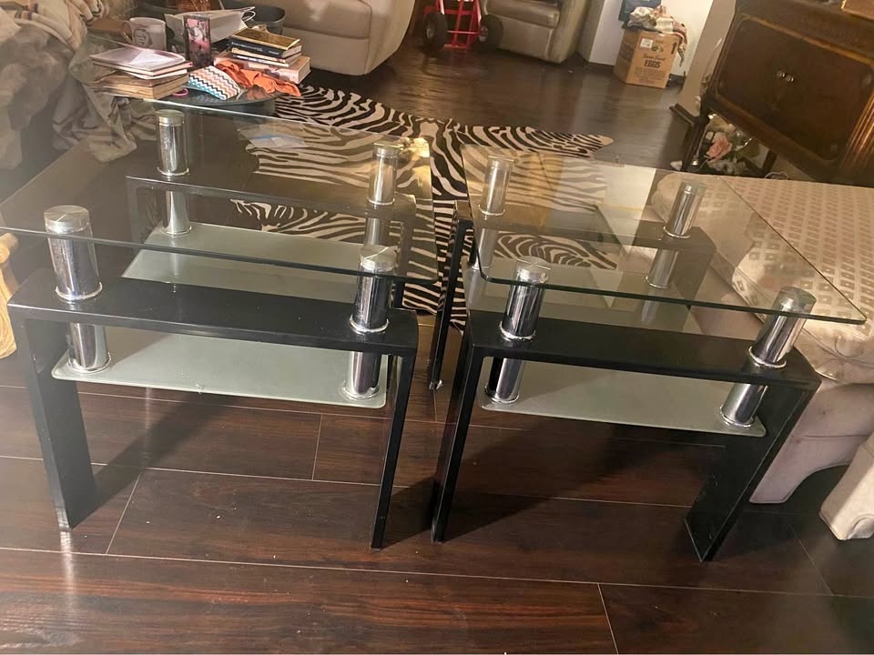 Set of Metal and Glass End Tables 22” x 22”x 22”
