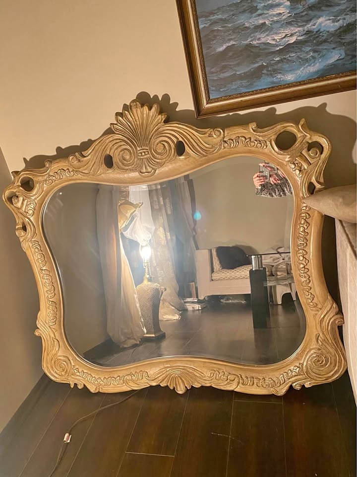 Large Solid Wood Ornate Carved Mirror 52"w x 48"h