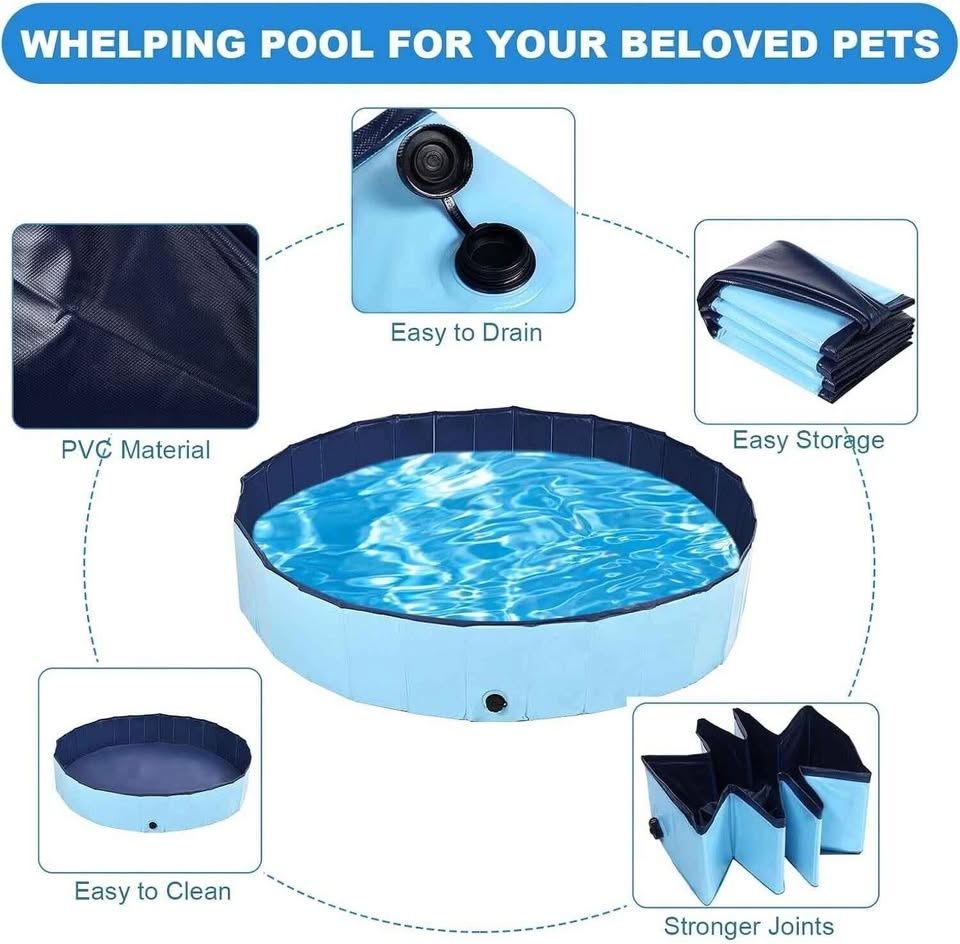 Dog Whelping Box, Foldable Pool (Blue) - photo 2