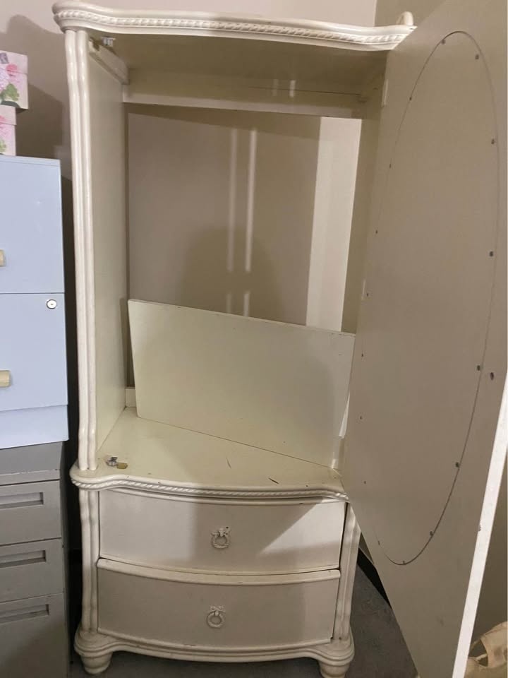 Solid Wood Cream Mirrored Armoire w/ Shelf 29"w x 19"d x 69"h - photo 3