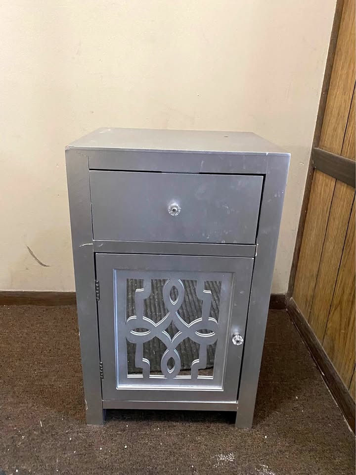 Small Silver Storage Cabinet or Nightstand
