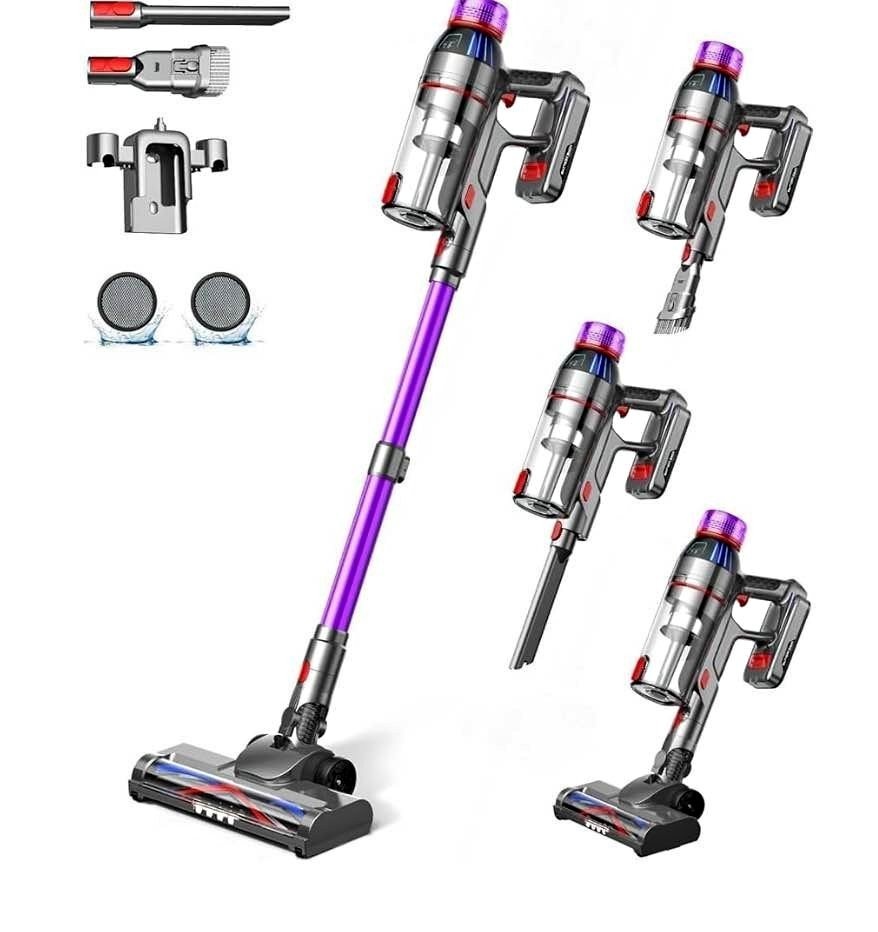 Cordless Stick Vacuum Cleaner: 550W Powerful Suction, LED Displa