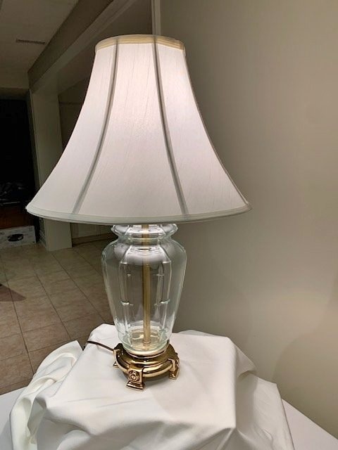 Vintage Glass Bamboo Motif Table Lamp - Brass Base