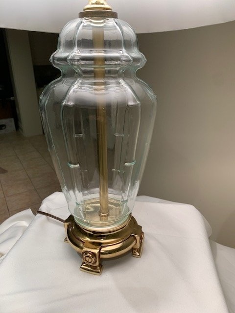 Vintage Glass Bamboo Motif Table Lamp - Brass Base - photo 2