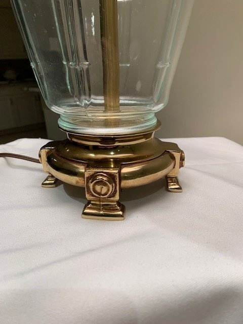 Vintage Glass Bamboo Motif Table Lamp - Brass Base - photo 3