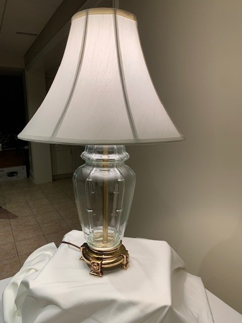 Vintage Glass Bamboo Motif Table Lamp - Brass Base - photo 4