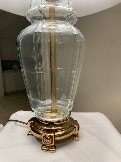 Vintage Glass Bamboo Motif Table Lamp - Brass Base - photo 5