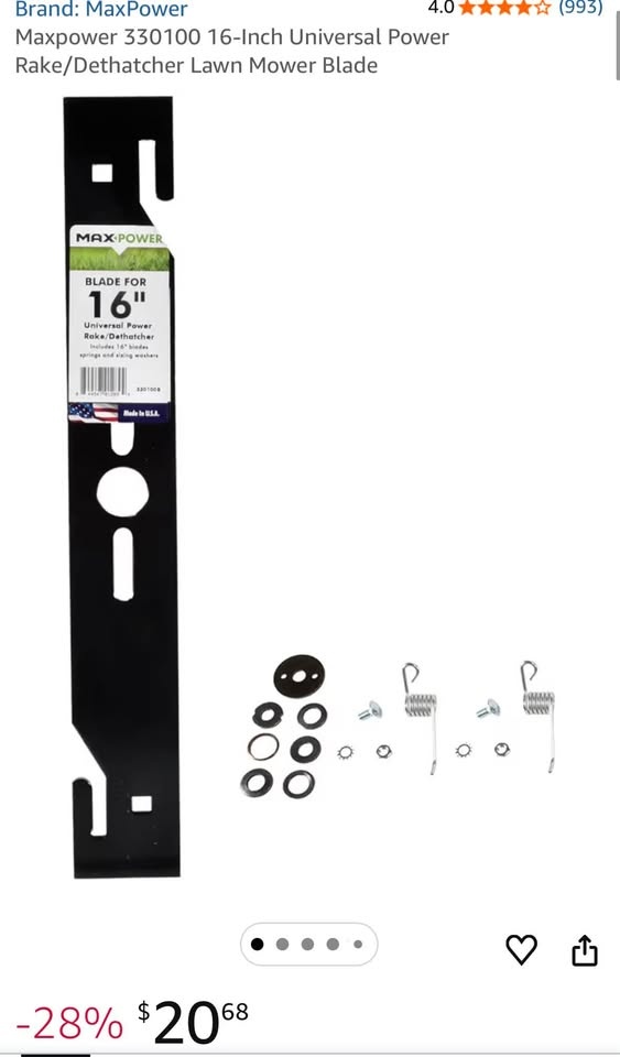 Max Power 16" Universal Power Rake Dethatcher Lawn Mower Blade - photo 4