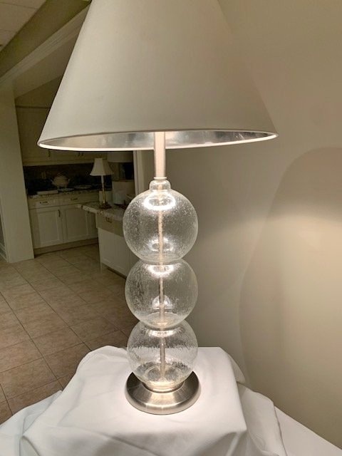 Table Lamp Crackled Glass Sphere Tall 36" Brushed Nickle Base