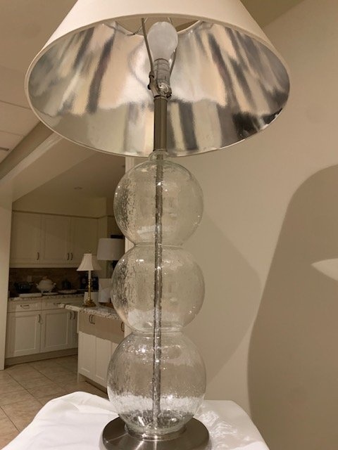 Table Lamp Crackled Glass Sphere Tall 36" Brushed Nickle Base - photo 2