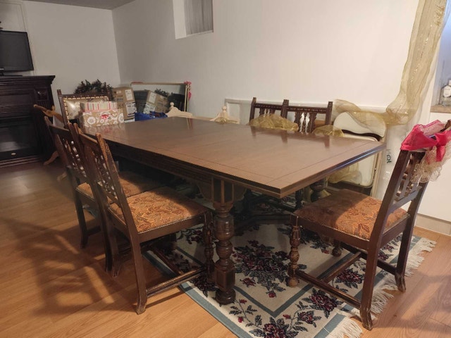 Solid Wood Dining Table with 6 Chairs