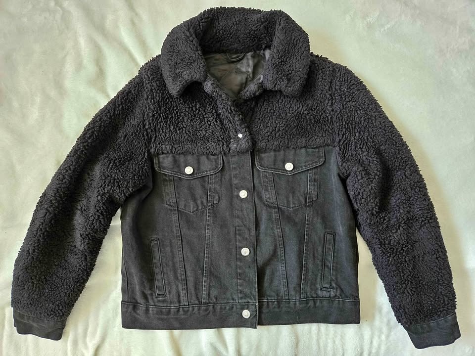 Top Shop Black Jean Jacket, Size 6 Eur 38