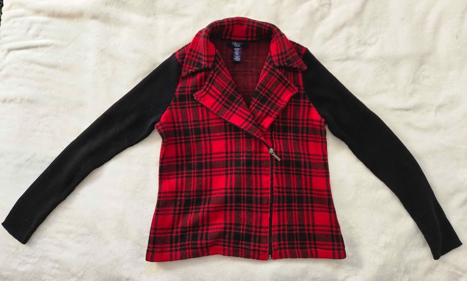 Chaps Buffalo Plaid Zippered Cardigan, Petite M - photo 4