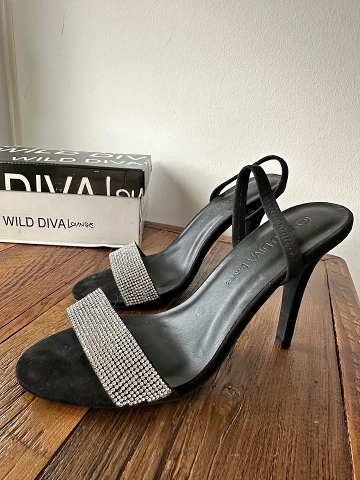 Rhinestone Black Suede Sandal