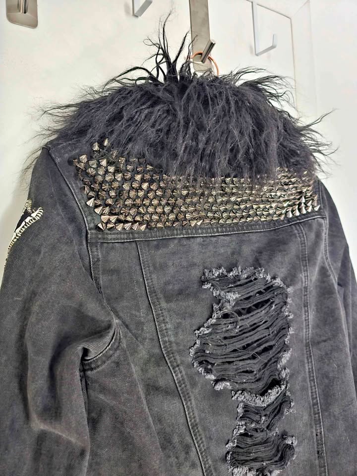 Killstar Studded Distressed Womens Black Denim Jacket
