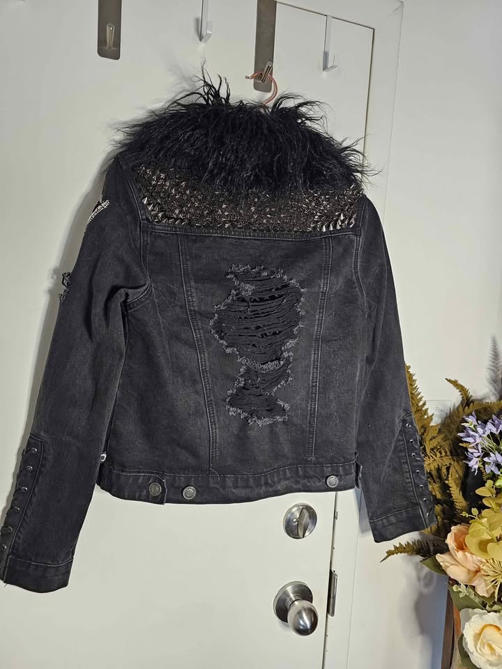 Killstar Studded Distressed Womens Black Denim Jacket - photo 2