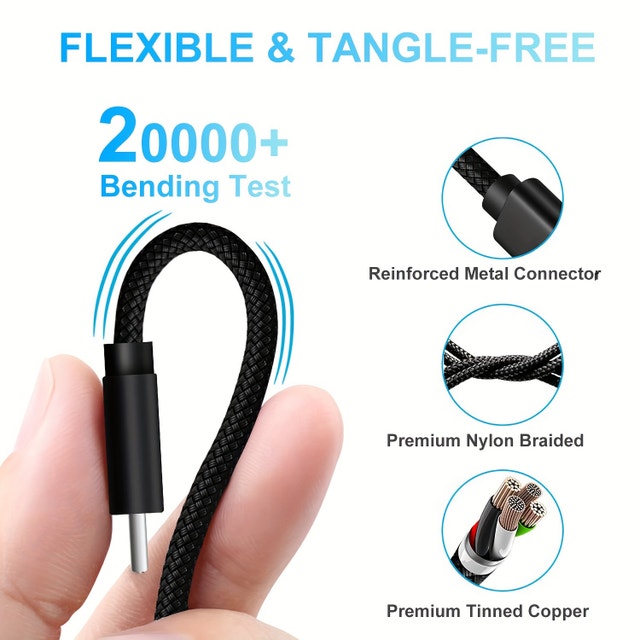 Samsung/iPhone USB Type C Fast Charging Cable - Long 6.6 ft - photo 5