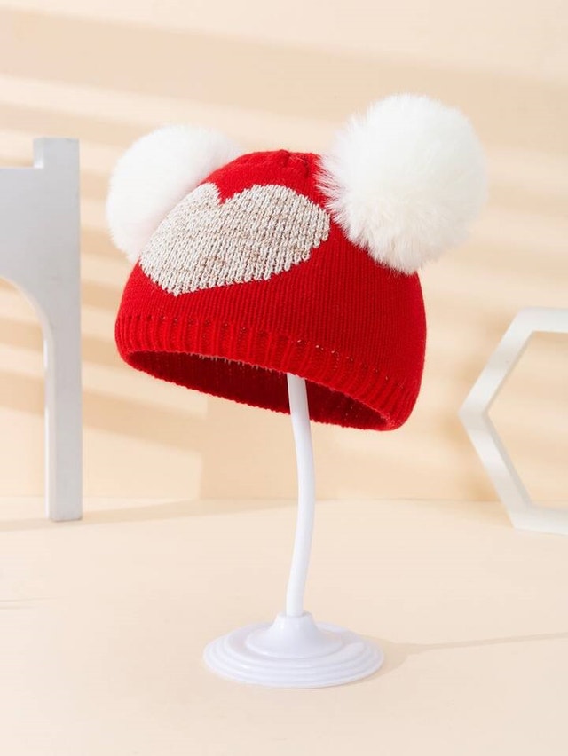 Valentines Girls Cap Love Beanie Double Pompom (3-7 yrs)