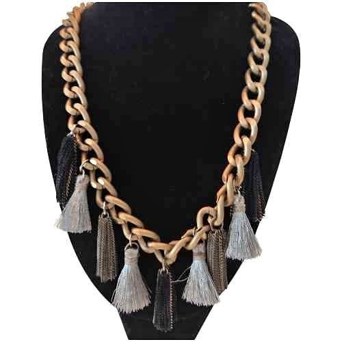 Chunky Gold Tone Boho Tassel Statement Necklace