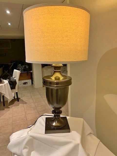 Vintage Dark Brown Bronze Urn Table Lamp - 1990s