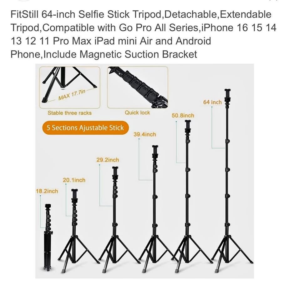 FitStill 64-inch Extendable Selfie Stick Tripod