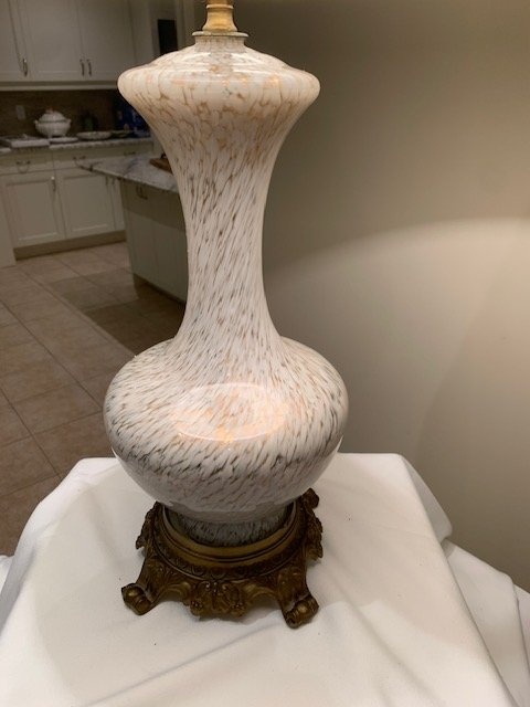 Table Lamp Venetian Murano Style White With Gold - Footed Antiqu - photo 2