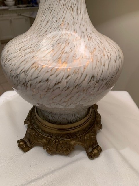 Table Lamp Venetian Murano Style White With Gold - Footed Antiqu - photo 3
