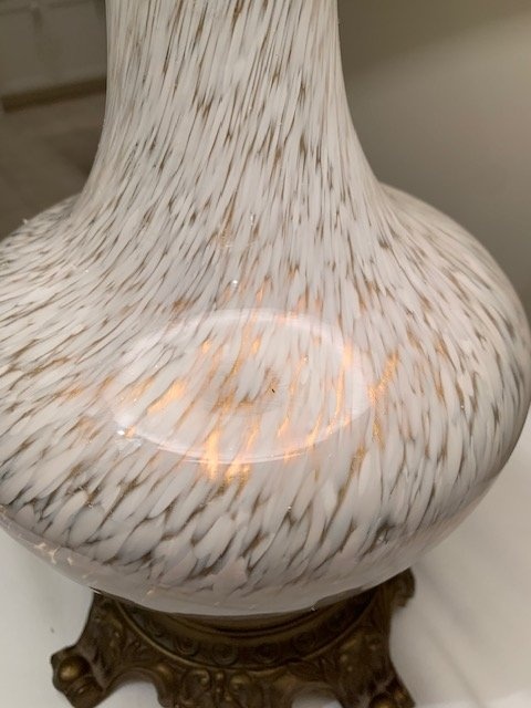 Table Lamp Venetian Murano Style White With Gold - Footed Antiqu - photo 4