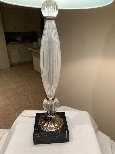Vintage Crystal Table Lamp - Polished Chrome, Marble Base - photo 2