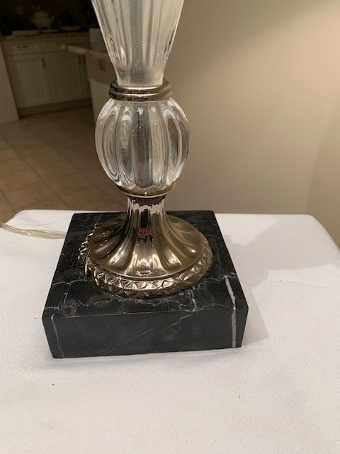 Vintage Crystal Table Lamp - Polished Chrome, Marble Base - photo 3