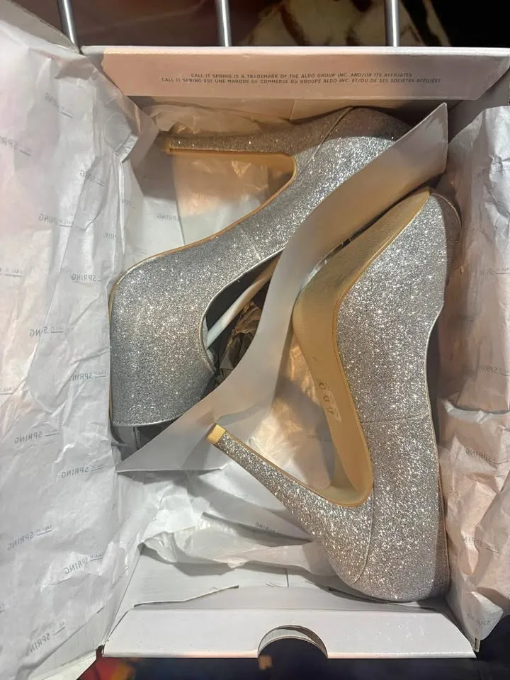 Silver glitter spring heels size 7.5 thumbnail