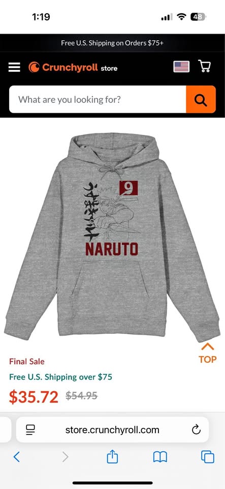 Naruto 9 Kanji Hoodie size large
