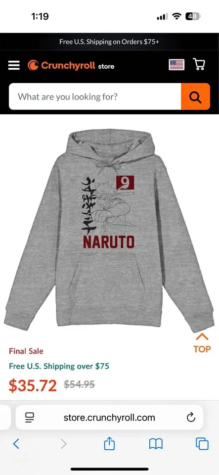 Naruto 9 Kanji Hoodie size large thumbnail